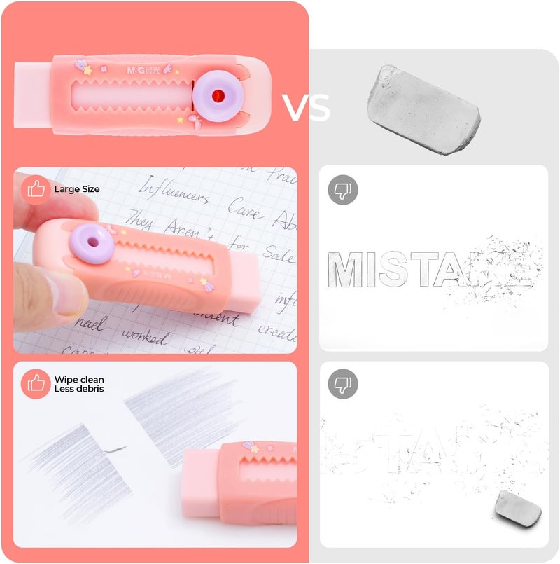 MG 2+4 Pack Rubber Erasers Sliding Retractable Eraser, 2 Pack Cute Erasers Push Pull Large Pencil Eraser with Plastic Sleeve and 4 Refill Erasers for Students, School Office Supplies (Pink Unicorn) - Image 5